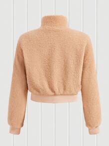 SHEIN EZwear Zip-front Teddy Jacket With Slanted Pockets - Multicolor - View 5