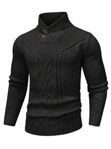 Manfinity Homme 男款毛線針織高領毛衣 - 黑色 - 查看 1