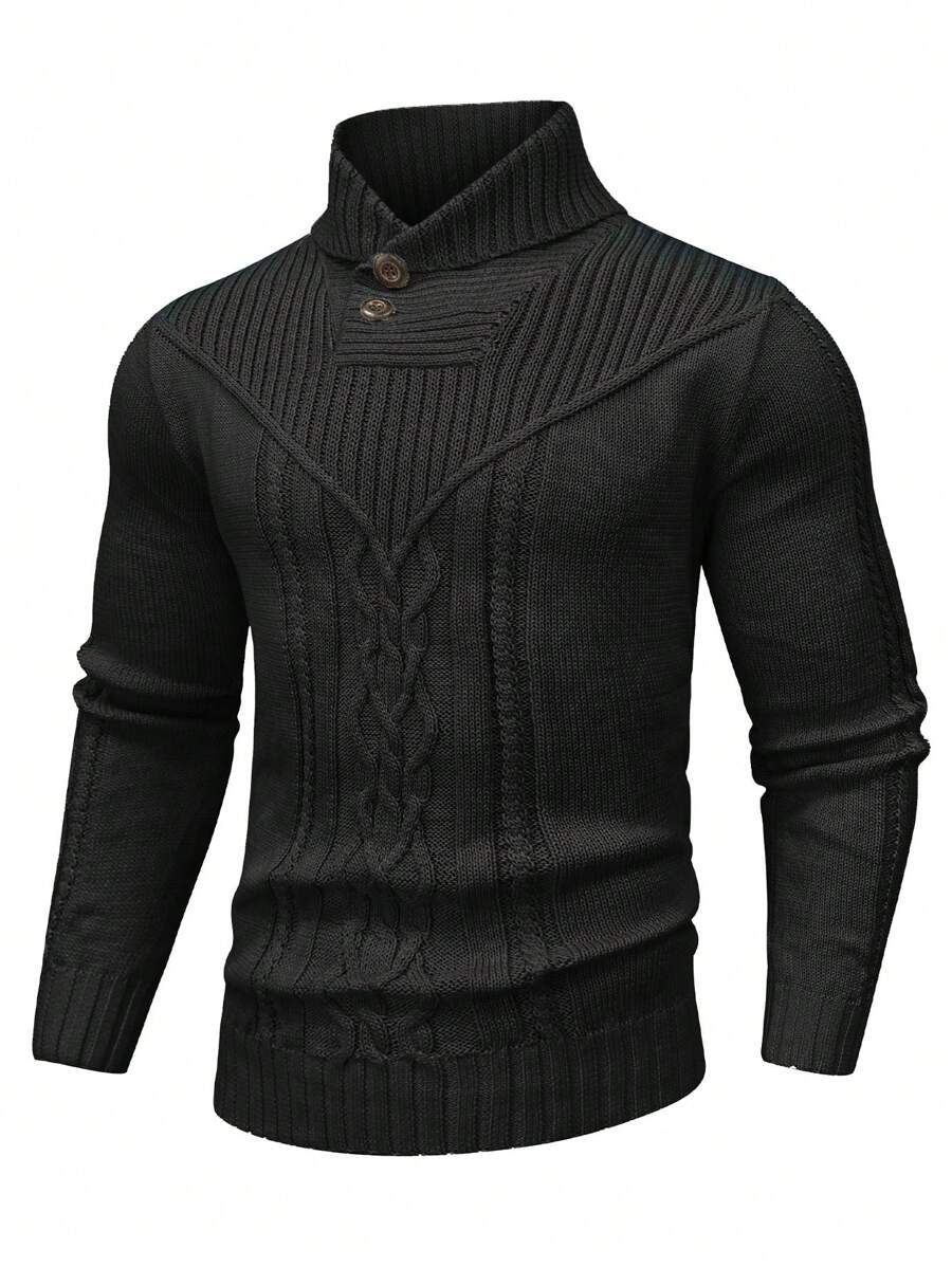 Manfinity Homme 男款毛線針織高領毛衣 - 黑色 - 查看 1