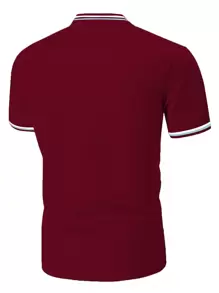 Manfinity Homme Men's Striped Short Sleeve Polo Shirt - Burgundy - View 2