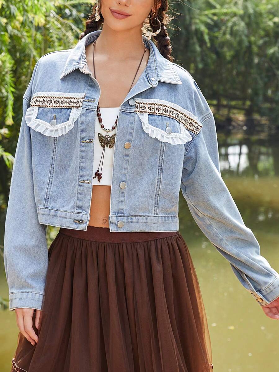 Soleia Chaqueta de mezclilla fresca con botones frontales, cordones de contraste y tecnología Coolmax - Azul - Ver 1