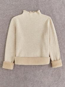 Franclia Solid Mock Neck Thermal Sweater,Long Sleeve Tops Knit Pullover Fall Winter Outfit - Apricot - View 5
