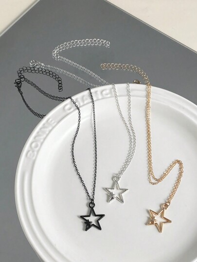 Goth Ensemble De Collier De Mode Punk Étoile De Style 3 Pièces/set, Convient Pour Un Usage Quotidien Et Pour Offrir À Des Amis