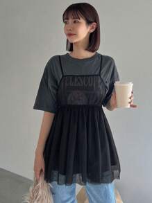 FRIFUL Của phụ nữ Off-shoulder Áo Với Hem - màu đen - Xem 6