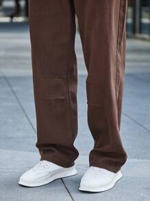 Manfinity Homme 寬鬆直筒男士牛仔褲 - 咖啡棕 - 查看 5