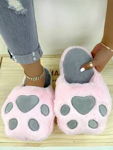 Autumn And Winter Sewing Shoes Round Toe Women's One Size Fits All Toe Cat Paw Slippers - Pink - View 2