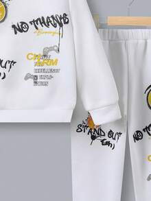 SHEIN 男小童卡通和標語圖案連帽衫和運動褲 - 白色 - 查看 5