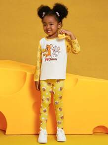 TOM & JERRY X SHEIN Young Girl Cartoon Printed T-Shirt - Yellow - View 4