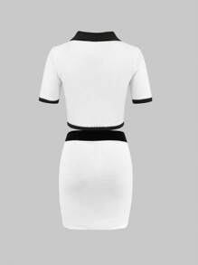 SHEIN Unity Của phụ nữ Collared Áo len Hai Bộ - Đen và trắng - Xem 2