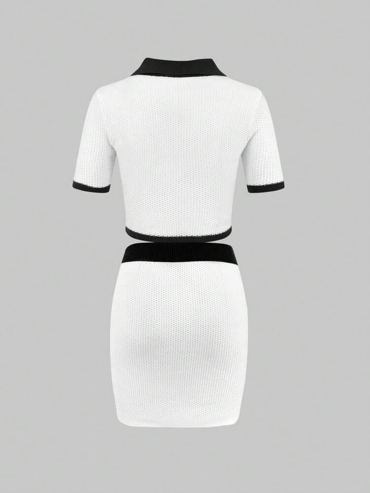 Women'S Collared Sweater Two Pieces Set