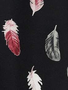 SHEIN Clasi Feather Print Lapel Neck Blazer - Black - View 7