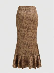 ROMWE Hippie Của phụ nữ Mẫu Paisley Váy Với Viền ren - màu nâu - Xem 2