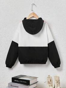 SHEIN 女大童撞色字母補丁細節連帽夾克 - 珊瑚橙 - 查看 2