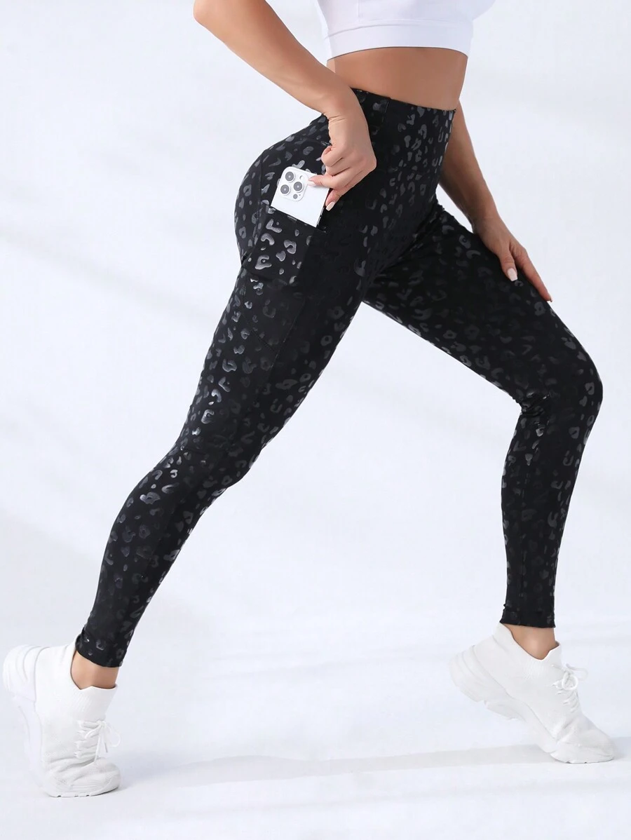 Easithlete In hoa Báo Đàn hồi Quần Xà cạp thể thao - màu đen - Xem 1