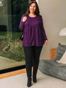 EMERY ROSE Camisa De Encaje Para Mujeres De Talla Grande Con Botones - Morado - Ver 5