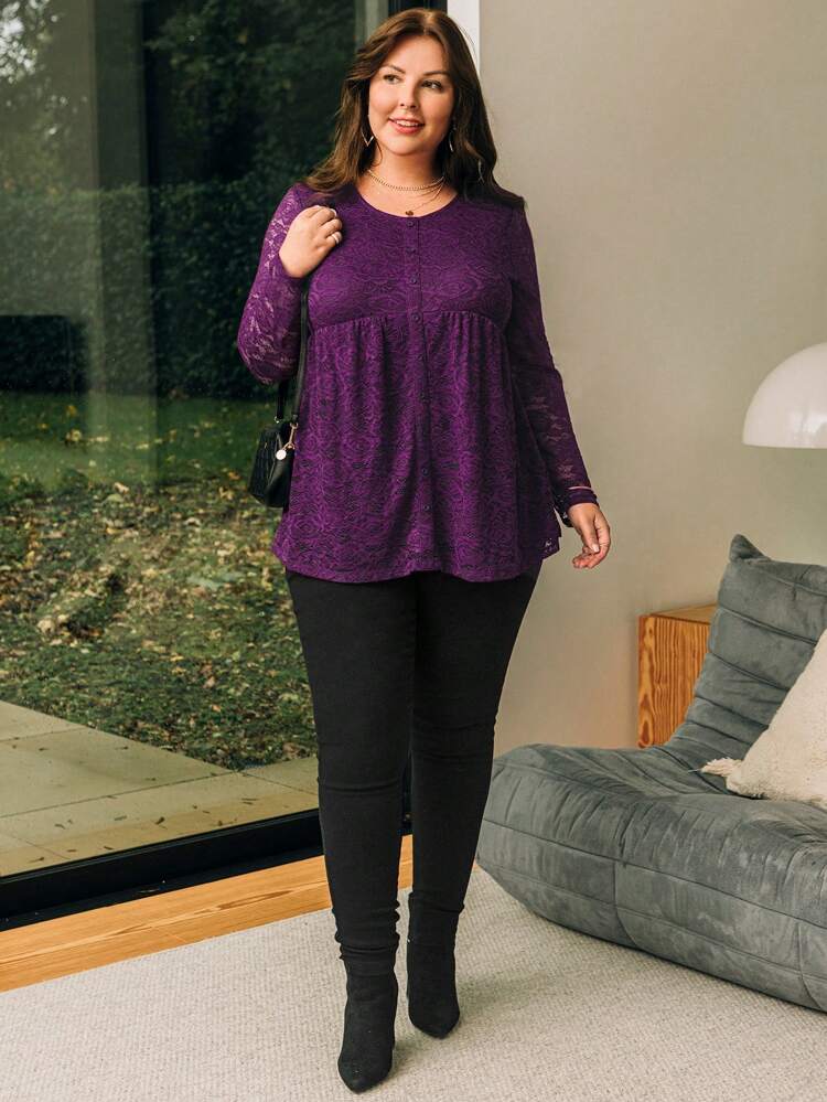 Plus Size Women's Lace Button Up Shirt