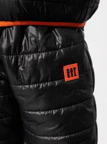 SHEIN 3 piezas Chaqueta con capucha acolchada holgada informal para niños, chaleco sin mangas y conjunto de pantalones, de felpa, abrigados