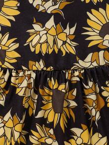 SHEIN Đứa bé gái 2 Miếng In hoa Sunflower Viền Ruffle Đầm - trắng - Xem 6