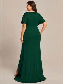 EVERPRETTY Plus Size Women Sexy Cut-Out Shoulder High Split Maxi Dress - Dark Green - View 2