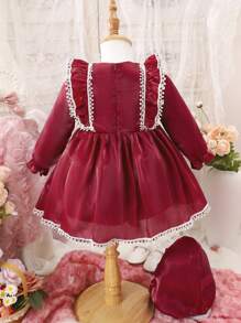 寶寶女孩時尚宮廷風長袖裙子,適用於秋冬,首選1歲生日禮物