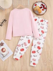 SHEIN Ensemble Pyjama À Manches Longues À Col Rond En Tricot Pour Les Adolescentes À La Mode De Style De Rue