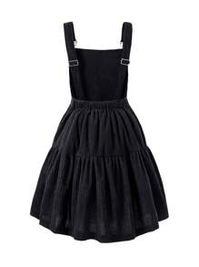 少女休閒與可愛的心形刺繡吊帶裙 - 黑色 - 查看 2