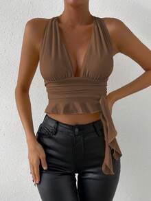 Allurite 純色領繩背心 - 咖啡棕 - 查看 4