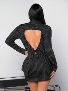 SHEIN SXY Backless Sexy Clubwear Striped Women'S Suit Set - Black and White - View 1
