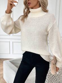 Calvaya 女士高领针织纯色毛衣 秋冬款 - 紅色 - 查看 7