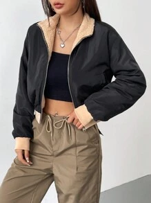 SHEIN EZwear Zip-front Teddy Jacket With Slanted Pockets - Multicolor - View 8