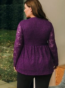 EMERY ROSE Camisa De Encaje Para Mujeres De Talla Grande Con Botones - Morado - Ver 2
