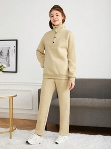Two-Piece Set Of Teenagers Girls Casual Drop Shoulder Sweatshirt And Sweatpants Set Fall Winter - Apricot - View 5