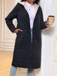 SHEIN Essnce Reversible Zip Up Hooded Padded Padded Coat Clothes Winter - Black - View 6