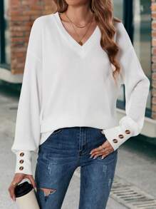 SHEIN Frenchy 女式下垂肩t恤 - 白色 - 查看 1