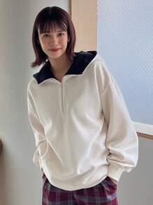 FRIFUL Khóa kéo nửa mở Hoodie - Màu be - Xem 6