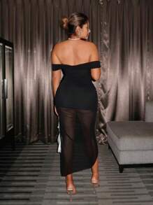 SHEIN SXY Plus Size Elegant & Sexy Off Shoulder High Slit Dress
