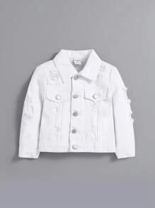 SHEIN Baby Boys' Distressed Denim Jacket - White - View 3