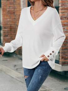 SHEIN Frenchy 女式下垂肩t恤 - 白色 - 查看 5