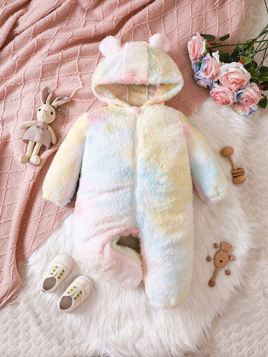 嬰兒女童彩色雙面絨毛連身衣,適用於秋冬季節 - 彩色 - 查看 1