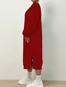 SHEIN Unity Women's Long Sweatshirt Dress With Split Hem - Red - View 7