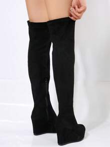 Women's Over-the-knee Boots With Hidden Heel, Wedge Bottom, And Thick Platform For Winter 2023 - Black - View 3