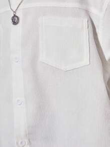 SHEIN Young Boys' Casual Loose Fit Solid Color Shirt With Chest Pocket Decoration, Long Sleeve