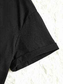 SHEIN EZwear Christmas Print Tee - Black - View 4