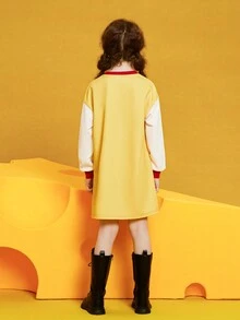 TOM & JERRY X SHEIN Tween Girl Cartoon Pattern Drop Shoulder Dress - Multicolor - View 2