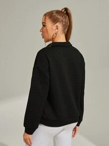 Daily&Casual Sudadera Deportiva De Textura Con Solapa - Negro - Ver 3