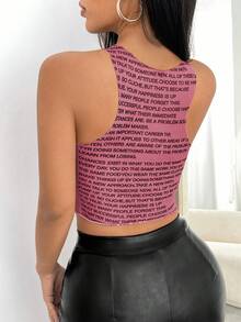 SHEIN Unity Đồ họa Khẩu hiệu Crop Tank Top - Màu Hoa hồng đỏ - Xem 2