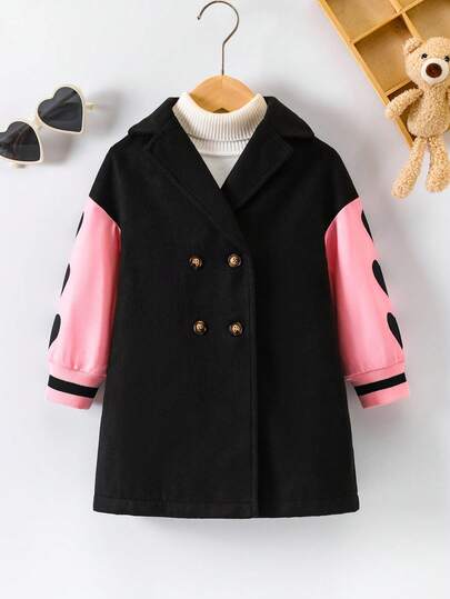 Little Girls' Simple Elegant Sweet Warm Color Block Woolen Coat With Comfortable Lining