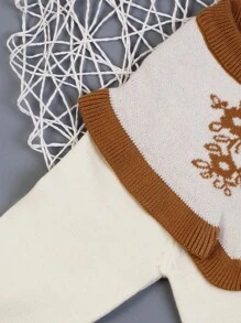 Baby Girls' Floral Pattern Color-blocked Sweater - Beige - View 4