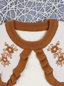 Baby Girls' Floral Pattern Color-blocked Sweater - Beige - View 5