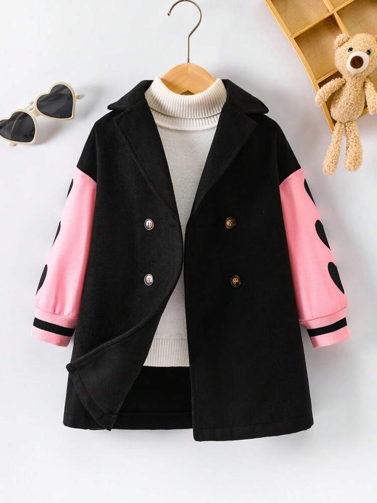 Little Girls' Simple Elegant Sweet Warm Color Block Woolen Coat With Comfortable Lining